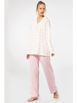 Türen Empirme Patli Battal Uzun Kollu Pijama Takimi 3366/Pembe