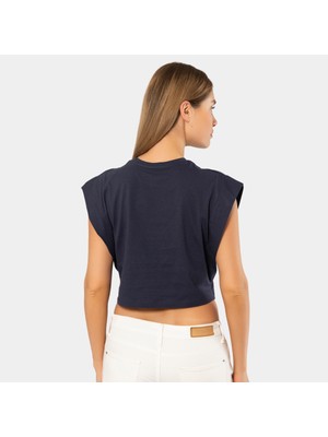 Nazik Endam Türen Kadın Vatka Görünümlü Crop T-Shirt 3402/LACIVERT