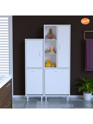 Modilayn Forbest Inci 97X165 cm 3 Kapaklı Kirli Çamaşır Dolabı Sepetli Banyo Dolabı