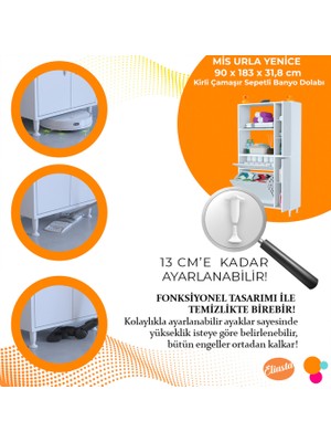 Modilayn Mis Urla Yenice 90 x 183 x 31,5 cm Kirli Çamaşır Dolabı Sepetli Banyo Dolabı