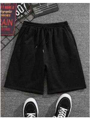 Tarz Yeri  Iki Iplik Düz Oversize Şort - Siyah