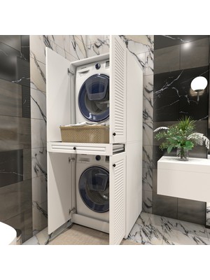 Yıldız Elegance Panjur Kapaklı Kurutma ve Çamaşır Makınesı Dolabı Luxe Mat Beyaz