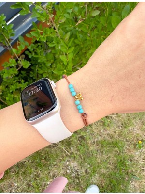 Atelier Çağla Doğal Turkuaz Taşlı Kahverengi Çan Bileklik