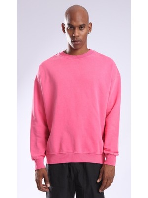 Catch Unisex Yıkamalı Basic Oversize Sweatshirt Pembe K-545