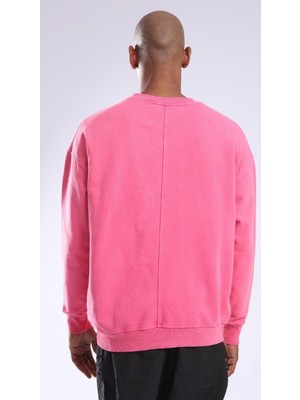 Catch Unisex Yıkamalı Basic Oversize Sweatshirt Pembe K-545