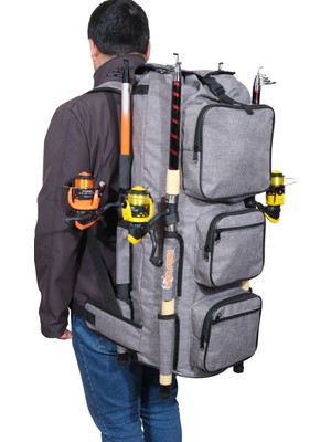 Wolfish Balıkçı Sırt Çantası Gri Büyük Boy 4 Olta Kapasiteli