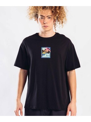 Catch  Oversize Baskılı T-Shirt Siyah Y-1077