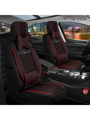 Startcar Ford Puma Uyumlu Deri Oto Koltuk Kılıfı Ön Arka Takım Siyah Kırmızı Sc