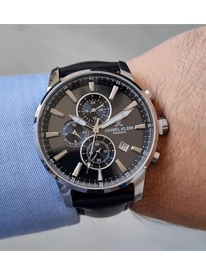 Daniel Klein Exclusive Siyah Deri Kayışlı Tüm Fonksiyonları Aktif Takvimli Erkek Kol Saati