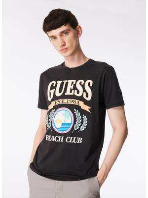 Guess Bisiklet Yaka Baskılı Siyah Erkek T-Shirt M4GI57K9RM1JTMU_SS Bsc Beach Club T