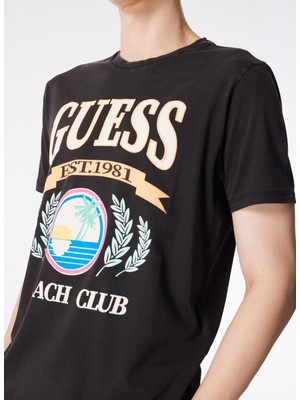 Guess Bisiklet Yaka Baskılı Siyah Erkek T-Shirt M4GI57K9RM1JTMU_SS Bsc Beach Club T