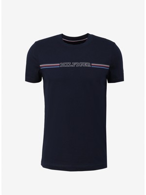 Tommy Hilfiger Bisiklet Yaka Mavi Erkek T-Shirt MW0MW34428