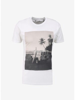 Ko Samui Bisiklet Yaka Baskılı Krem Erkek T-Shirt Kmtt S260 Ocean_graphıc Regular Fıt