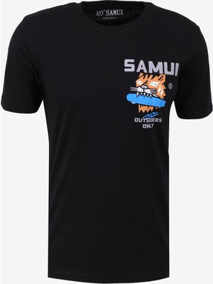 Ko Samui Bisiklet Yaka Baskılı Siyah Erkek T-Shirt Kmtr S223 Outsıders_craft&co Regula