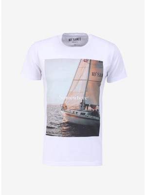 Ko Samui Bisiklet Yaka Baskılı Beyaz Erkek T-Shirt Kmtt S259 Saıl_graphıc Regular Fıt