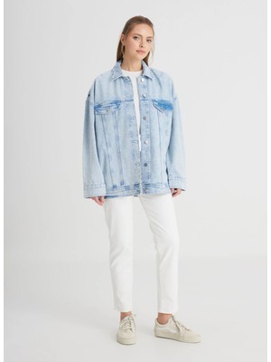 Wrangler Relaxed Açık Bej Kadın Ceket W241107851-OVERSIZE Jean Ceket