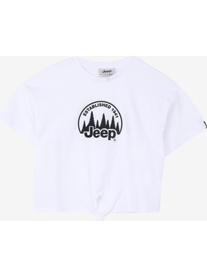 Jeep Ekru Kız Çocuk Bisiklet Yaka Relaxed Baskılı T-Shirt C4SG-TST4022