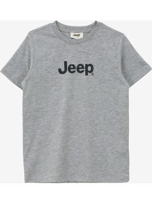 Jeep Gri Melanj Erkek Çocuk Bisiklet Yaka Relaxed Baskılı T-Shirt J4SB-TSH1