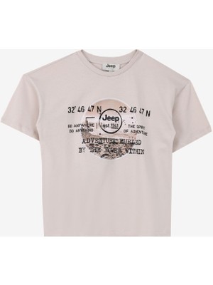 Jeep Taş Erkek Çocuk Bisiklet Yaka Oversized Baskılı T-Shirt C4SB-TST4034