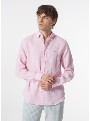 Tommy Hilfiger Slim Fit Düğmeli Yaka Pembe Erkek Gömlek MW0MW34602