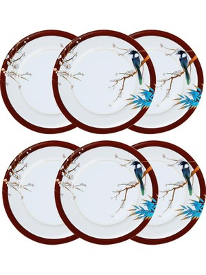 LuckyArt Alysia Kuş Desenli 6'lı Porselen Servis Tabağı Seti 28 cm