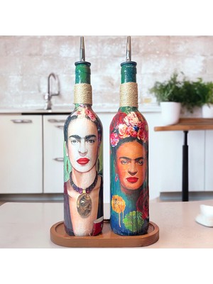 Mes Reves Design Özel Tasarım 750 ml Zeytinyağı Sıvıyağ Şişesi Yağdanlık Yağlık Sirkelik Sosluk 2'li Set, Dekor