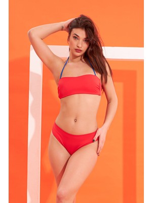 Loya Kırmızı Sırttan Bağlamalı Straplez Tek Üst Bikini