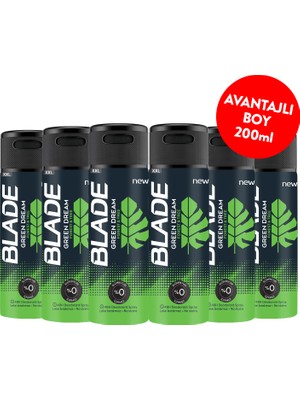Blade Green Dream Erkek Alüminyumsuz Deodorant 6x200 Ml Hızlı Kurur,Leke Bırakmaz