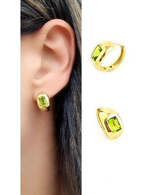 Ose Shop  Peridot Taşlı 925AYAR Gümüş Üzerine Altın Kaplama Tasarım Doğal Taş Halka Küpe