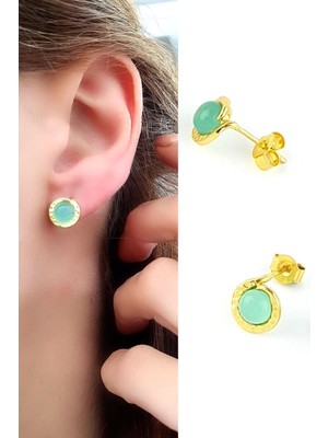 Ose Shop  Kalsedon  Taşlı 925AYAR Gümüş Üzerine Altın Kaplama Tasarım Doğal Taş Küpe