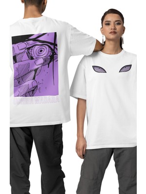 Fuddy Moda Unisex Naruto Uchiha Madara Sırt Baskılı Tişört, Oversize Ön Arka Anime Baskılı Tshirt