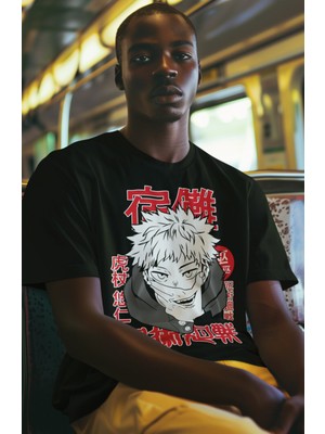 Fuddy Moda Oversize V8 Jujutsu Kaisen Tişört, Unisex Anime Baskılı T-Shirt