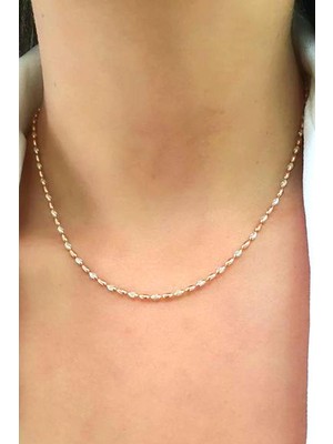Ose Shop  Işıltılı Çift Renkli Rose Beyaz İTALYAN.925 Ayar Gümüş Zincir Kolye