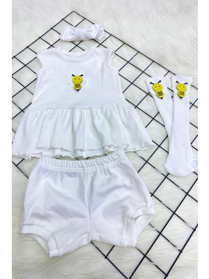 Adabebek Yeni Sezon Bandana ve Çorap Aksesuarlı Ribana Şortlu Takım