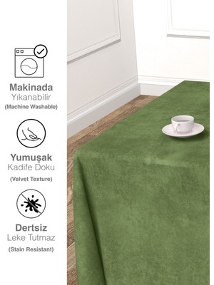 Perle Daily Series Kadife Dokulu Zeytin Yaprağı Rengi Masa Örtüsü