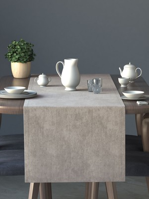 PERLE Kadife Dokulu Taş Rengi Daily Series Runner 40 X 140