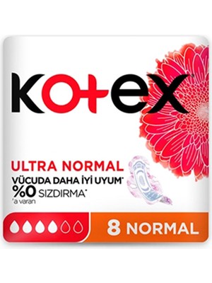 Kotex Ultra Normal Ped 8 Adet Sızıntı Önleyici Teknoloji ile Gün Boyu Konfor Sağlar
