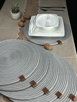 Bub Home Hobby 6 Adet Parlak Gri Jüt Supla   Amerikan Servis Lux Sunum Tabak Altlığı