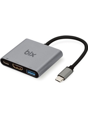 Bix BX13HB 3in1 Type-C 4K@30Hz HDMI, PD Şarj, USB 3.0, iPad Pro, Macbook/Windows Uyumlu Çoklayıcı Adaptör
