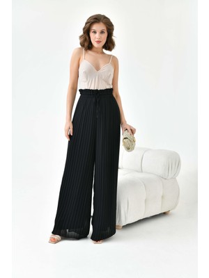 Ftz Women Kadın Şifon Pliseli Pantolon Siyah 30700