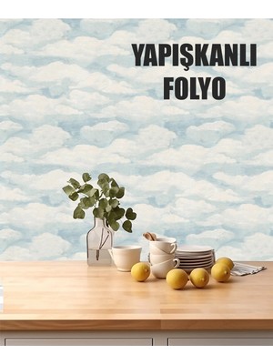 BienHome 50X100 cm Bulut Desenler Premium Yapışkanlı Kaplama Pvc Folyo BH609