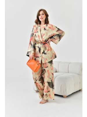 FTZ Women Kadın Varak Detay Kimono Takım  Beige 30811