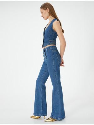 Koton Ispanyol Paça Kot Pantolon Önden Çift Düğme Detaylı Cepli - Victoria Flare Jeans
