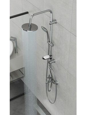 Aqua Bagno Spring Basic Tepe Robot Duşu + Spring Basic Banyo Bataryası 2 Parça , Parlak Krom