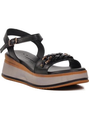 Voyager 9716 Siyah Deri Kadın Sandalet