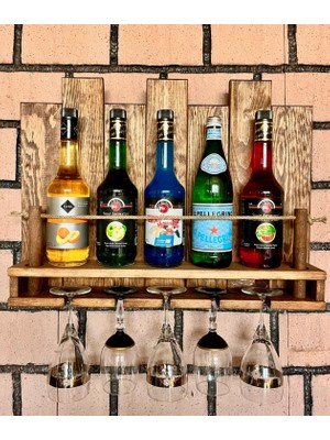 Ser Ticaret Dekoratif Ahşap Şaraplık , Kadehlik ve Içecek Standı Mini Bar 60/45/12CM Ş-R-P-11D-C