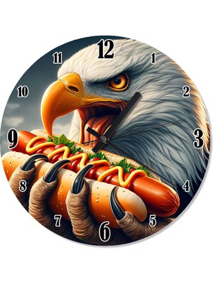Tablomega Hot Dog Yiyen Beyaz Kartal Dekoratif Duvar Saati