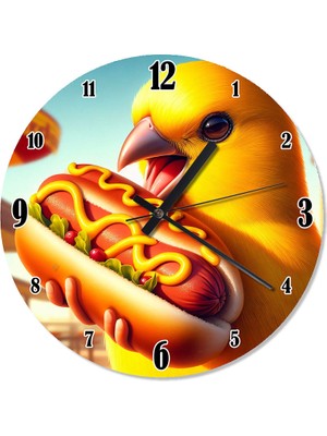 Tablomega Hot Dog ve Sarı Kanarya Dekoratif Duvar Saati