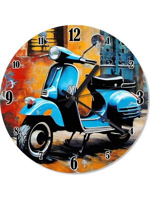 Tablomega Mavi Vespa Motosiklet Desenli Duvar Saati
