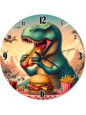 Karizma Tablo Fast Food ve  Dinazor T-Rex Dekoratif Duvar Saati